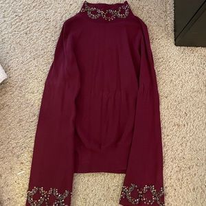 Ann Taylor Jeweled Maroon Turtle Neck (size: small)